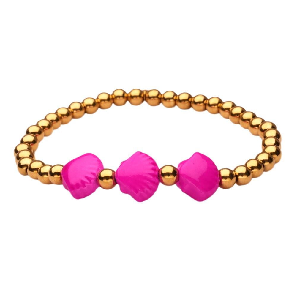 Bracciale LizzyMae in acciaio inossidabile con conchiglia dorata fucsia