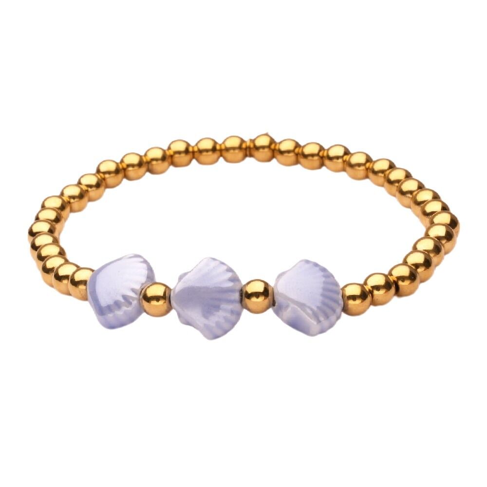 Bracciale LizzyMae in acciaio inossidabile con conchiglia dorata e azzurro