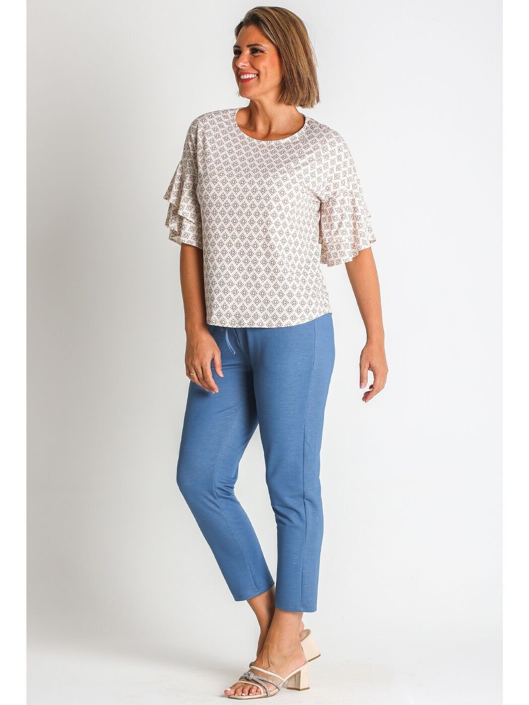 368242L BLOUSE EN MAILLE IMPRIMÉE AVEC MANCHES CAPE