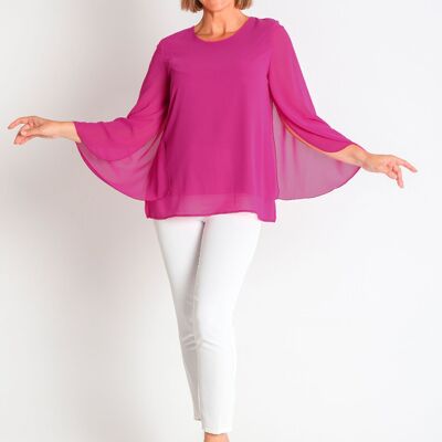 368492L Camicetta in chiffon con maniche a 3/4 e apertura