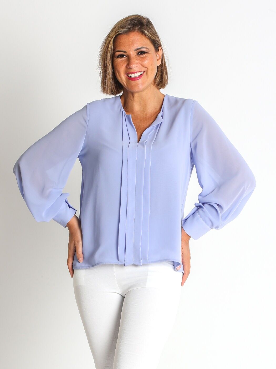 368534L Chemisier en mousseline avec pli sur le devant