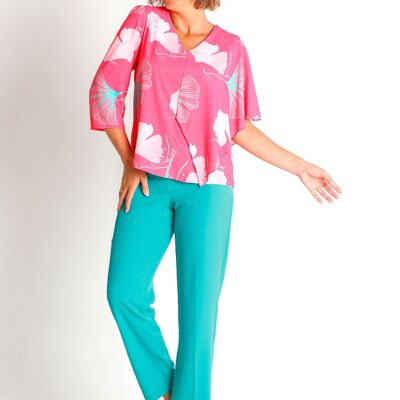 368544L BLOUSE EN SATIN IMPRIMÉ À MANCHES ASYMÉTRIQUES