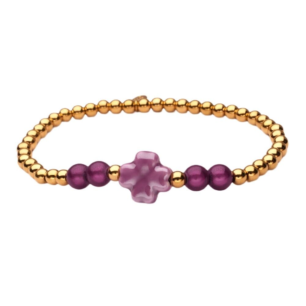 Bracciale LizzyMae in acciaio inossidabile con trifoglio dorato e lilla