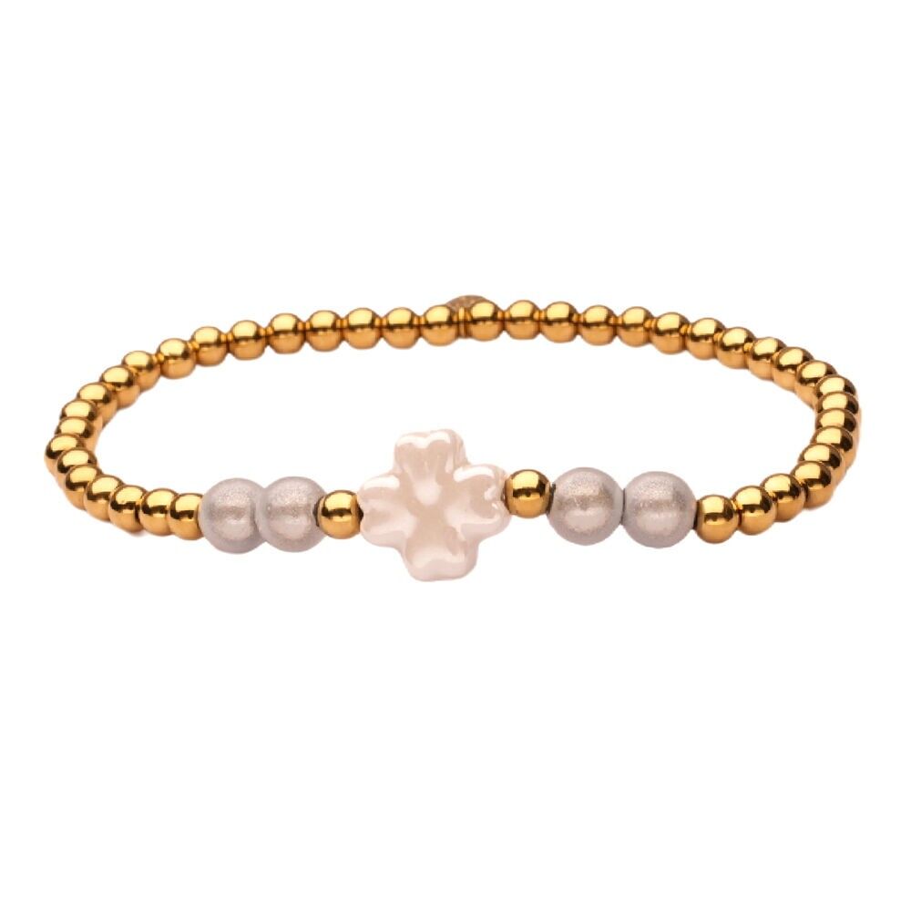Bracciale LizzyMae in acciaio inossidabile con trifoglio dorato e bianco