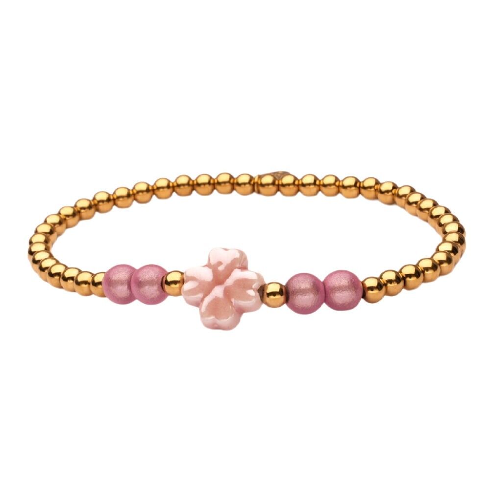 Bracciale LizzyMae in acciaio inossidabile con trifoglio dorato rosa chiaro