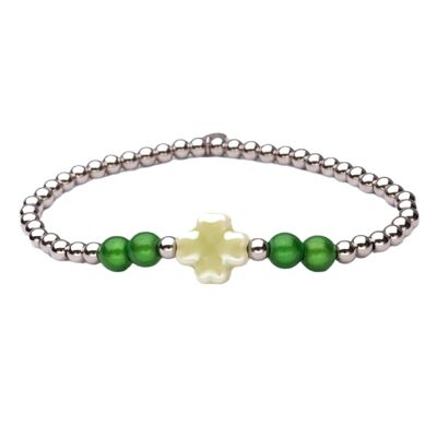 Bracciale LizzyMae in acciaio inossidabile argento trifoglio verde