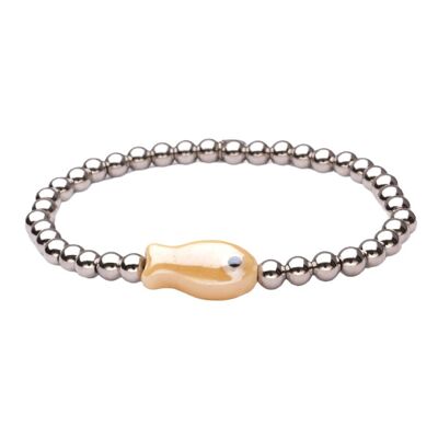 Pulsera LizzyMae de acero inoxidable con diseño de pez plateado y beige
