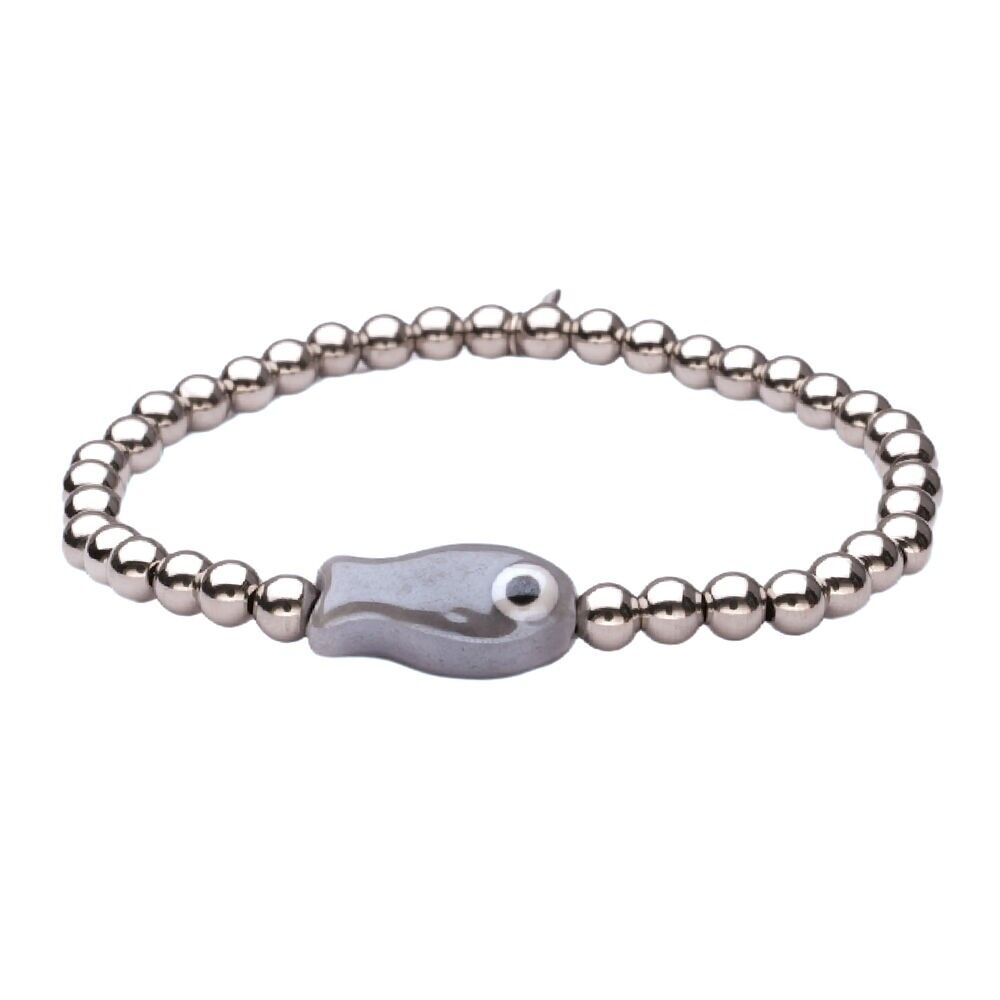 Bracciale LizzyMae in acciaio inossidabile argento pesce grigio
