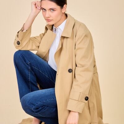 5037- Long Trench Coat with Belt, Cotton