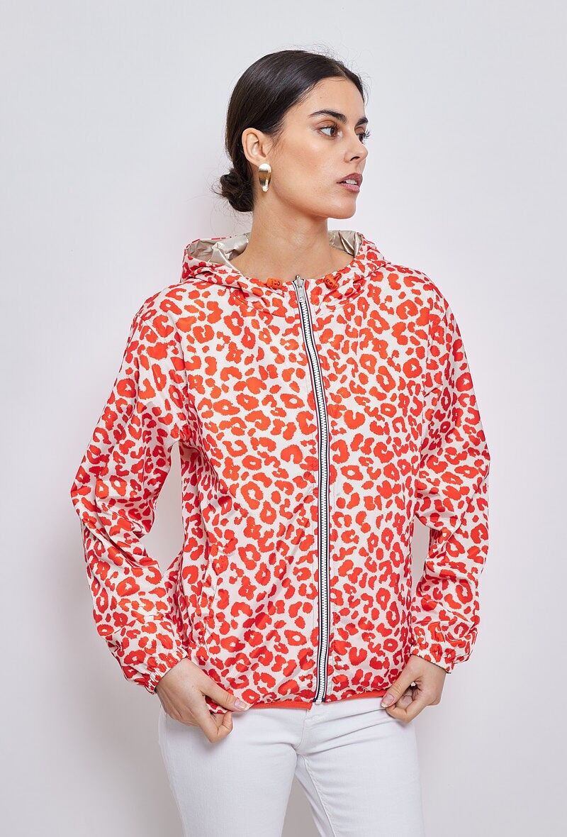 3116 - Parka impermeabile reversibile corto, stampa leopardata