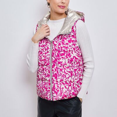 3117- Piumino reversibile senza maniche con motivi Liberty, riciclato