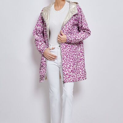 3115- Long reversible raincoat with leopard print