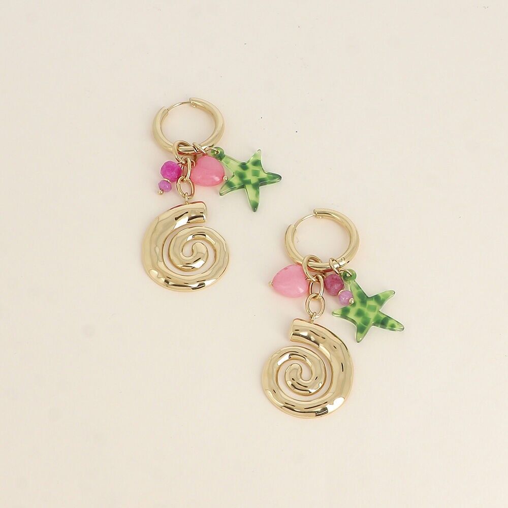 Kreolen - Schneckenhaus, Seestern aus farbigem Harz, Natursteine