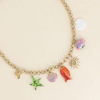 Collana - conchiglie, pesci, stelle marine e granchio