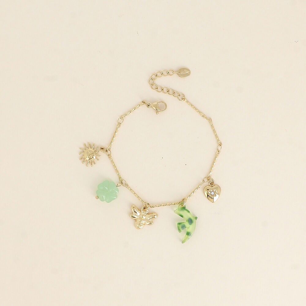 Armband - Sonne, Vogel und Kleeblatt aus Harz, Biene und Herz mit Zirkonoxid