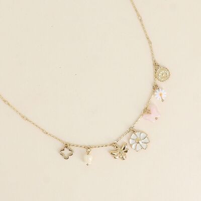 Collana - fiore di perle, fiori, farfalle