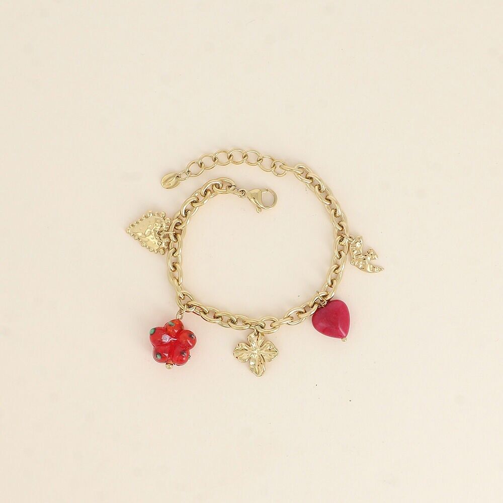 Pulsera - trébol, corazones, pájaro, flor