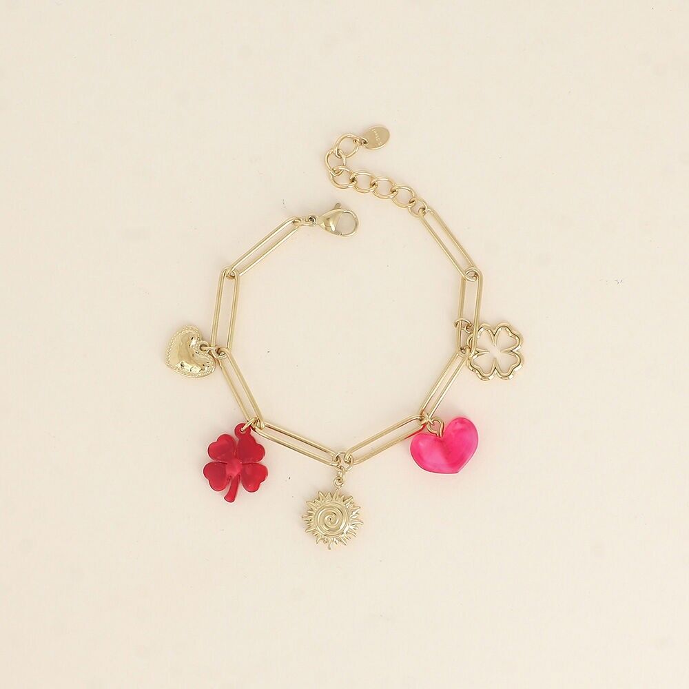 Pulsera - tréboles, corazones, sol