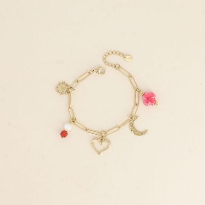 Bracciale - sole, cuore, luna, perle e trifoglio