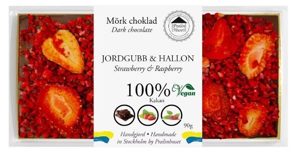 Cioccolato fondente extra 100% vegano - Fragola e lamponi (100 g)