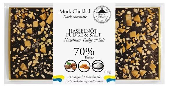 Cioccolato fondente al 70% - Nocciole, Fudge e Sale (100 g)