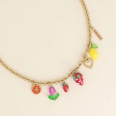 Collana - ciondoli di frutta (limone, fragole, arancia, fiore)