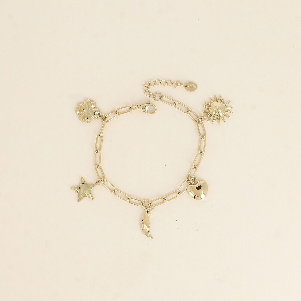 Pulsera - sol, corazón, luna, estrella y trébol