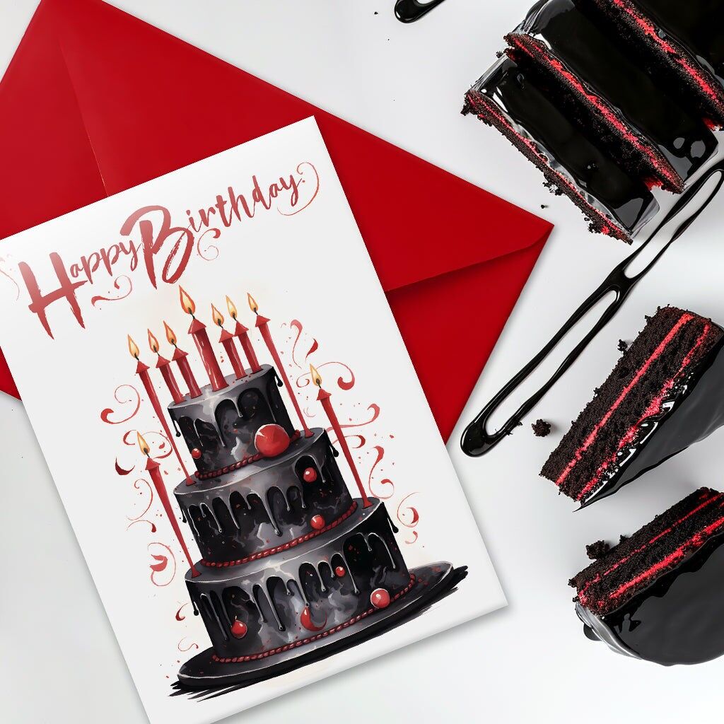 Biglietto di compleanno con torta nera