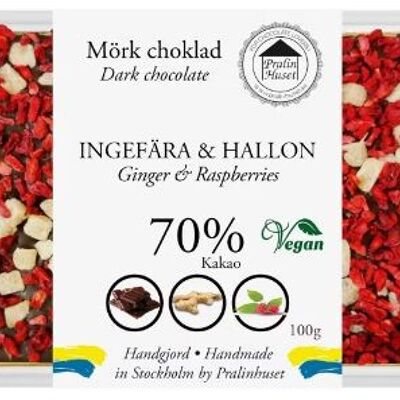 70% Vegan Dark Chocolate - Ginger & Raspberries (100g)