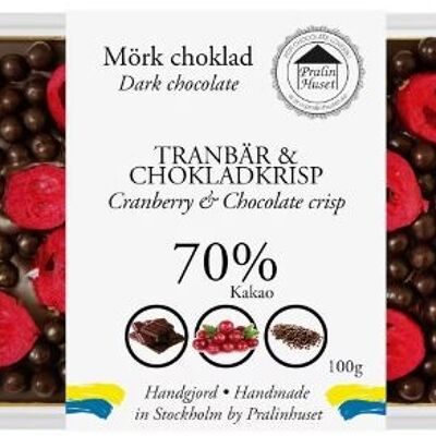 70% Dark Chocolate - Cranberry & Chocolate Crisp (100g)