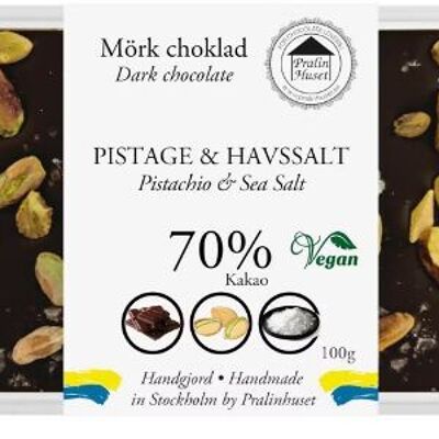 70% Vegan Dark Chocolate - Pistachio & Sea Salt (100g)