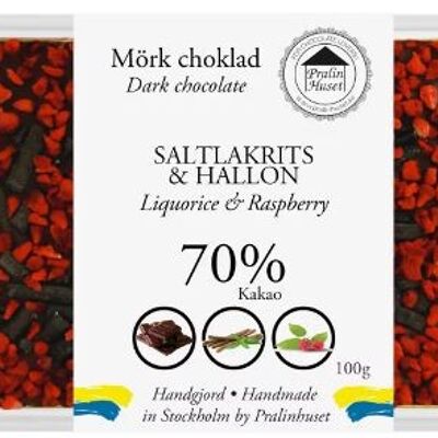 Chocolate negro 70% - Regaliz salado y frambuesas (100 g)