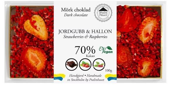 Cioccolato fondente vegano al 70% - Fragola e lamponi (100 g)