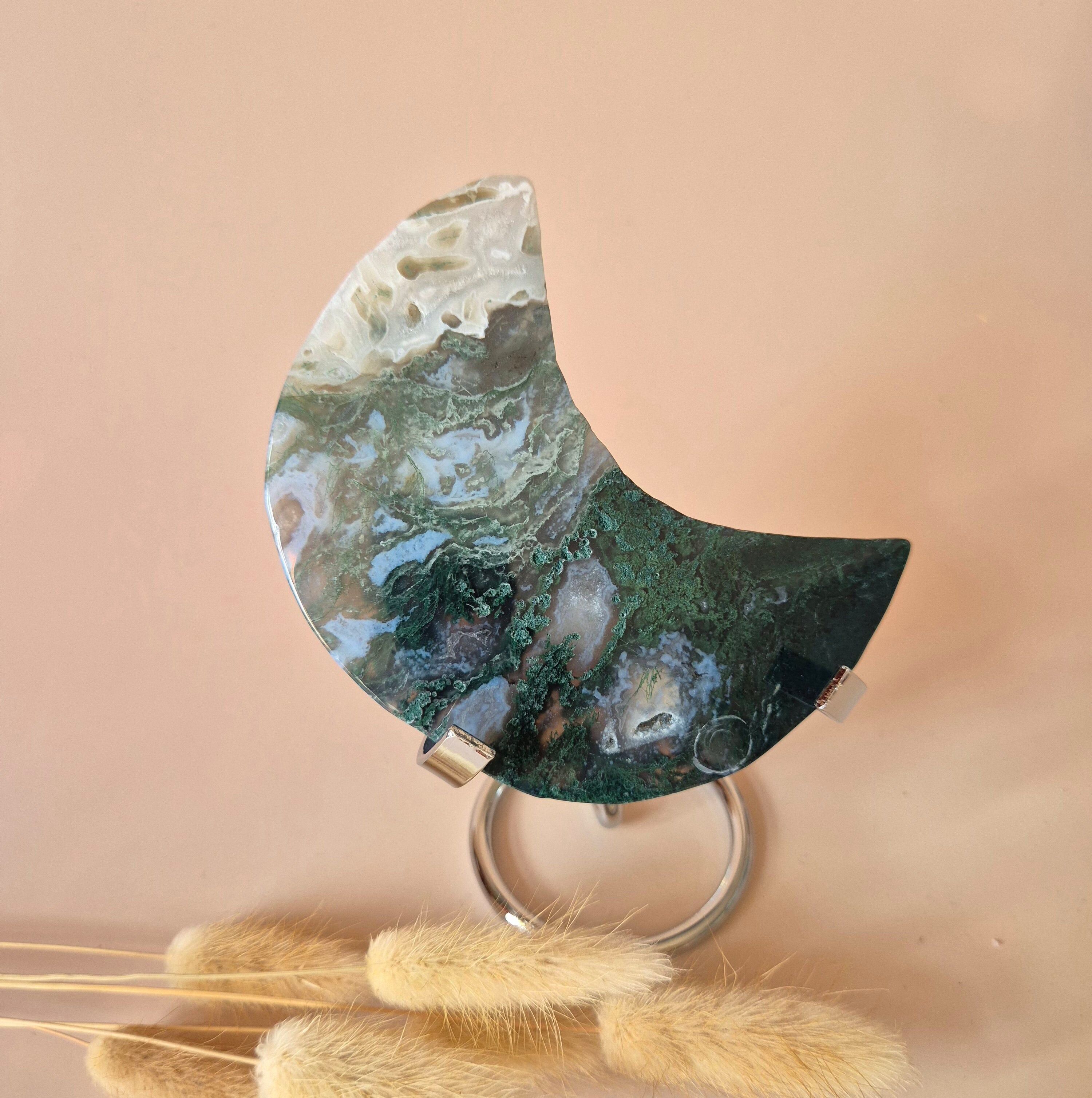 Pietra preziosa XL Agata muschiata Luna su supporto (Druzy e motivi) n. 173 - 240 g