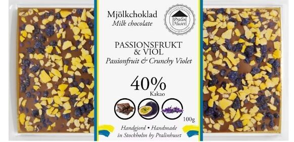 Cioccolato al latte 40% - Frutto della passione e violetta croccante (100 g)