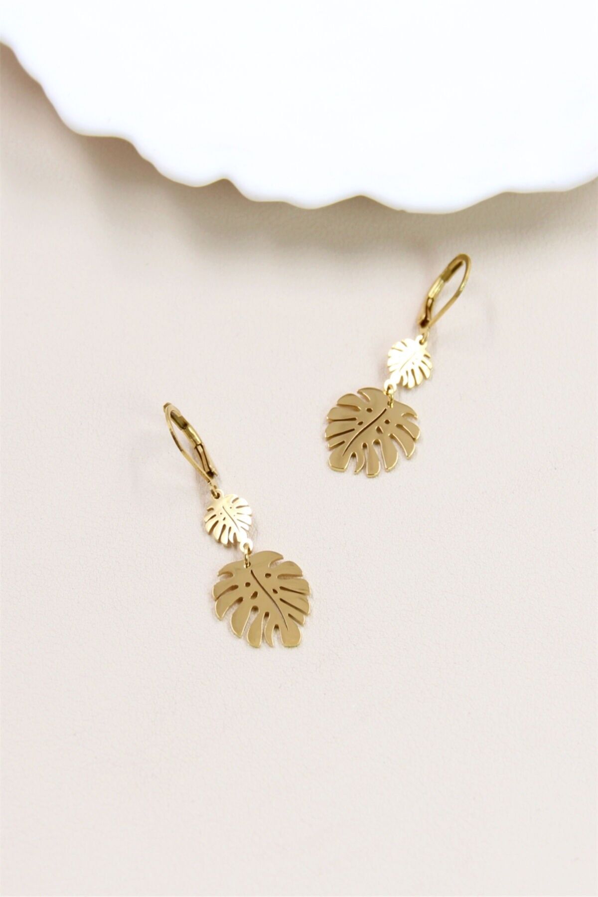 Boucles d'Oreilles Feuille en Acier Inoxydable