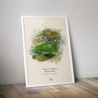 Póster del estadio de rugby de Sapiac Montauban - Póster de acuarela del estadio de rugby