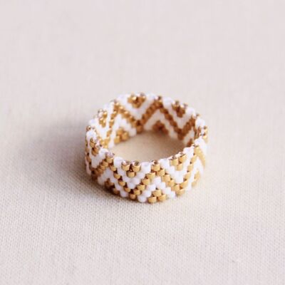 Anillo de tejido en zigzag - blanco/dorado