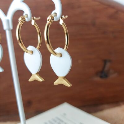 Pastel colored fish tassel hoop earrings