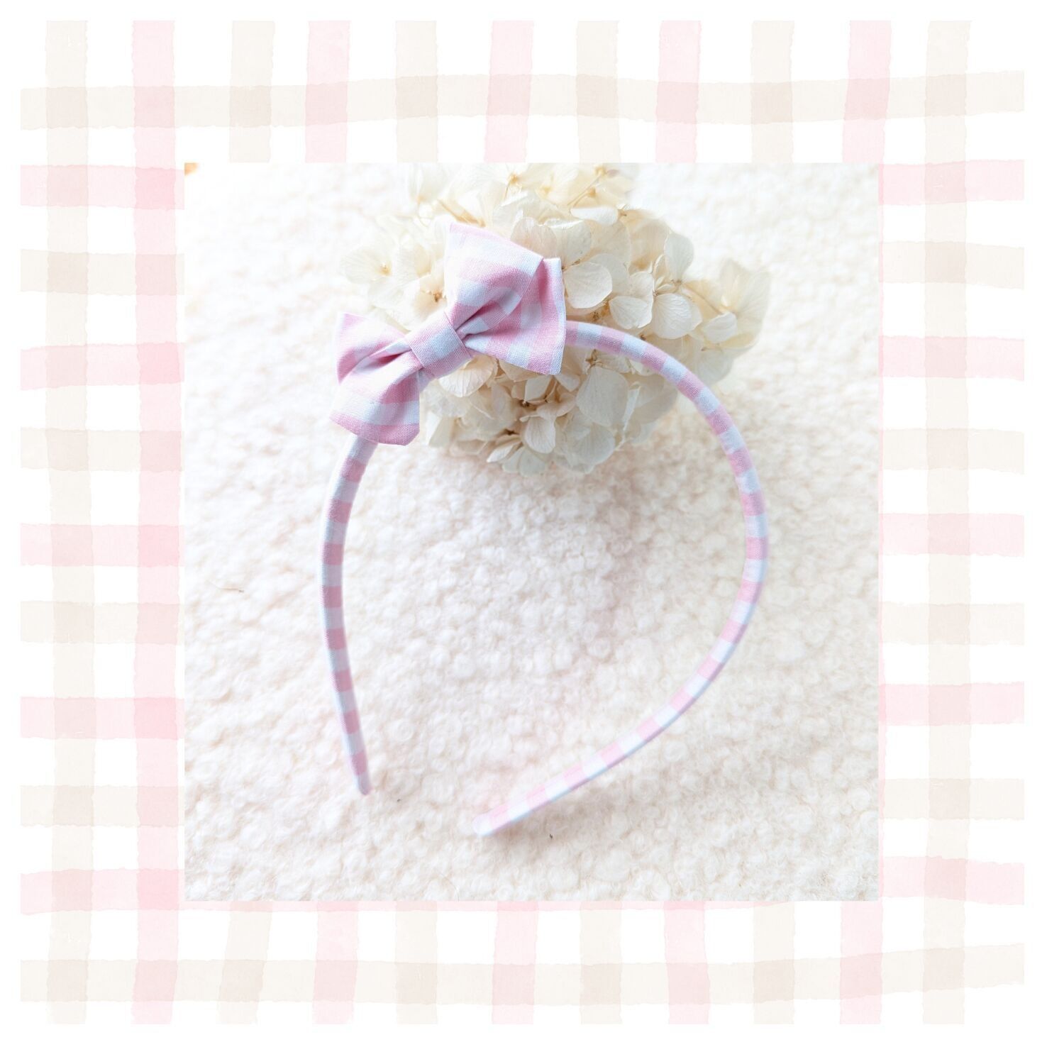 Fascia per capelli a quadretti rosa - bambino