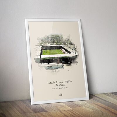 Rugby poster Ernest Wallon stadium Toulouse - Top14 rugby poster Toulouse