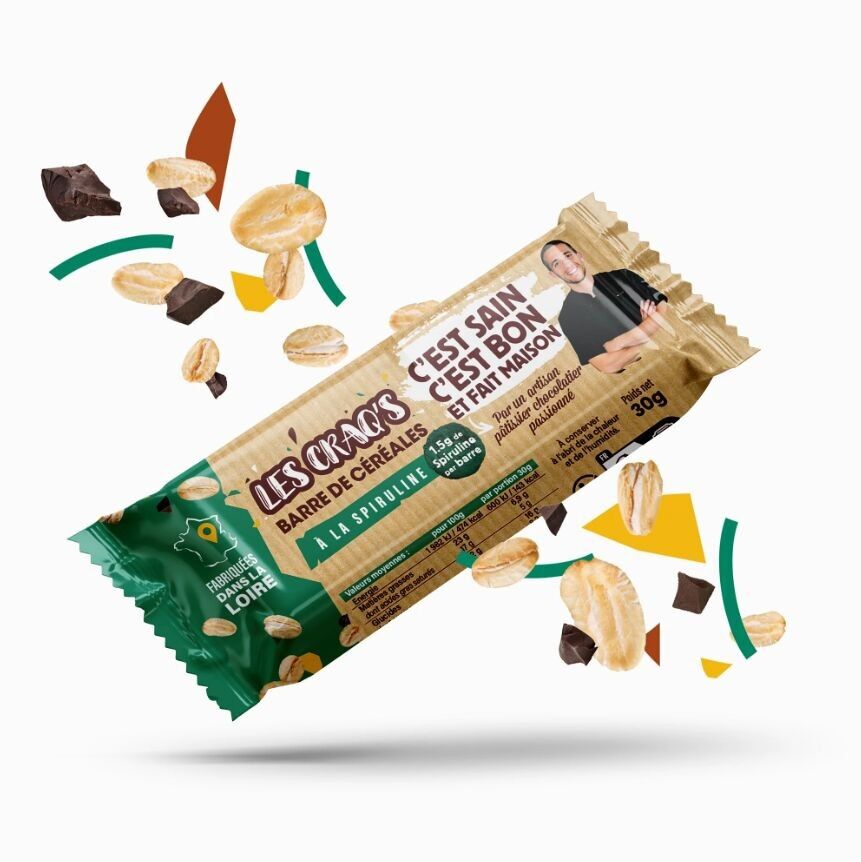 Artisanal Cereal Bar ==> Les Craq's - SPIRULINA - Individual Bar 30Gr -