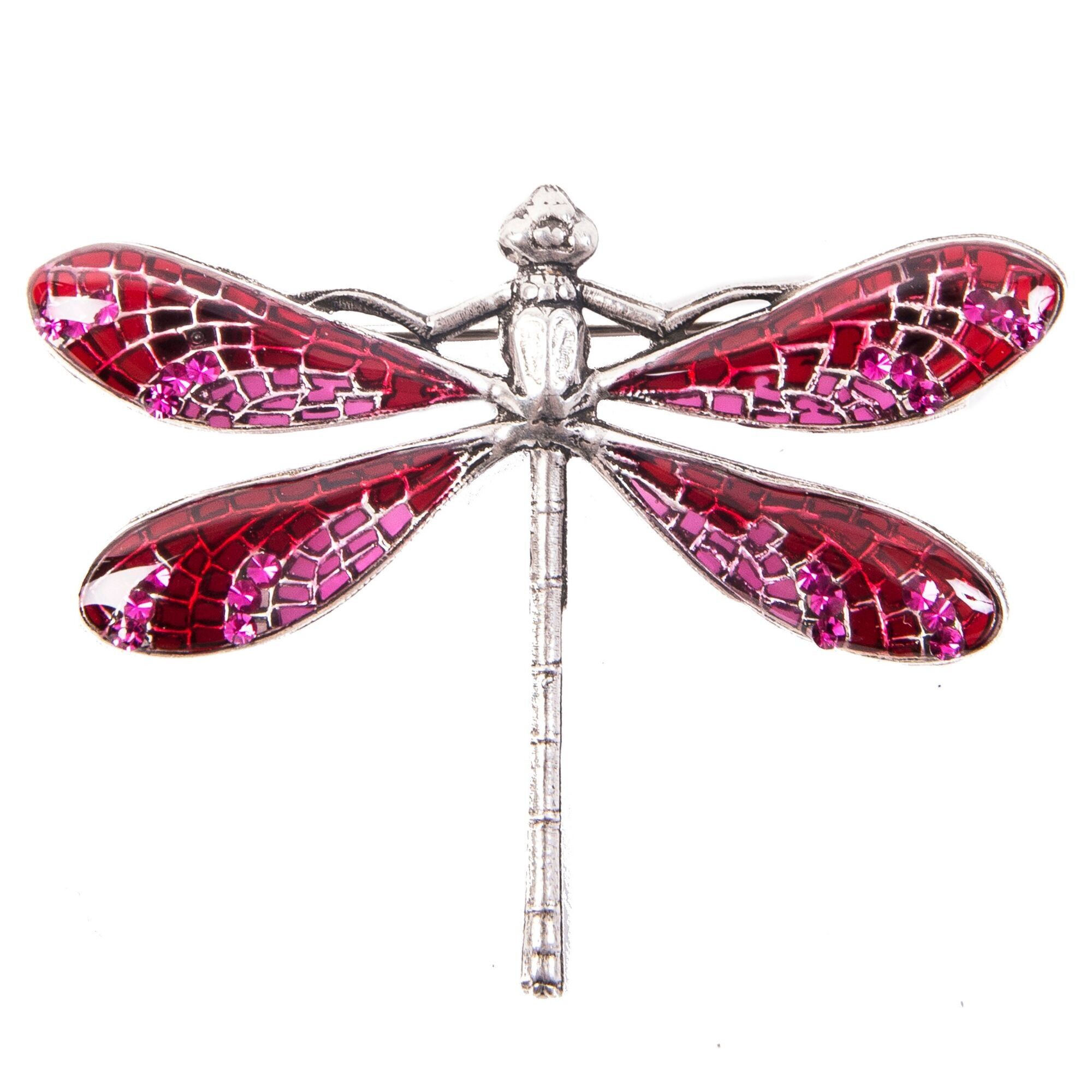 Stained Glass Dragonfly Brooch - Red/Pink (stained glass effect)