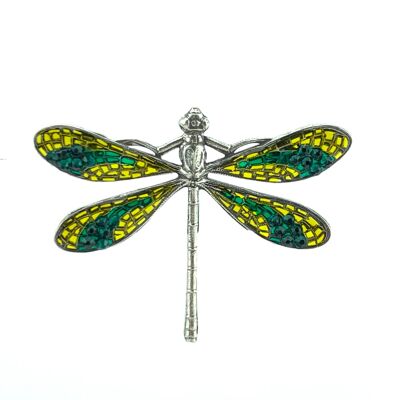 Broche de libélula de vitral - Verde lima/Verde oscuro (efecto vitral)