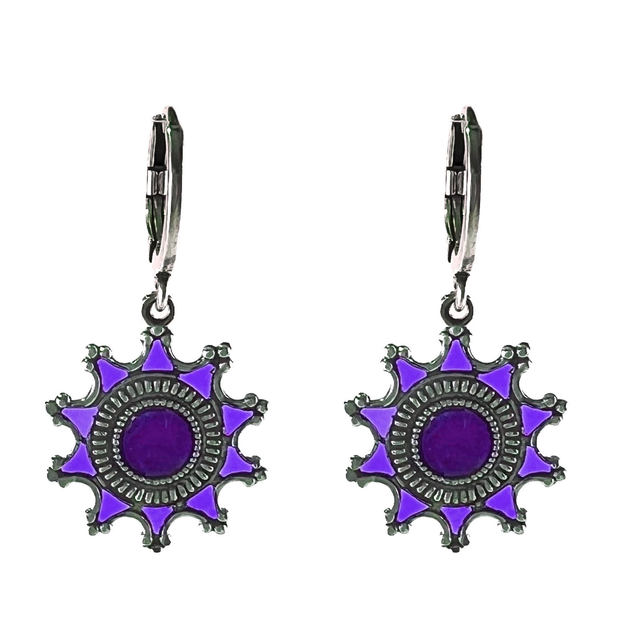 Philomène earrings - Purple, silver metal (stained glass effect)