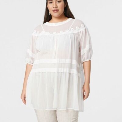 Top + blusa blanca con bordado talla grande (C6563)