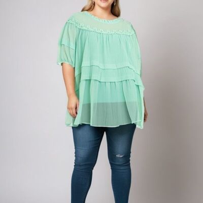 Top + blouse vert avec broderies grande taille (C6563)