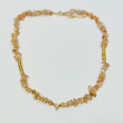 Steel necklace with natural stones and gold pearls