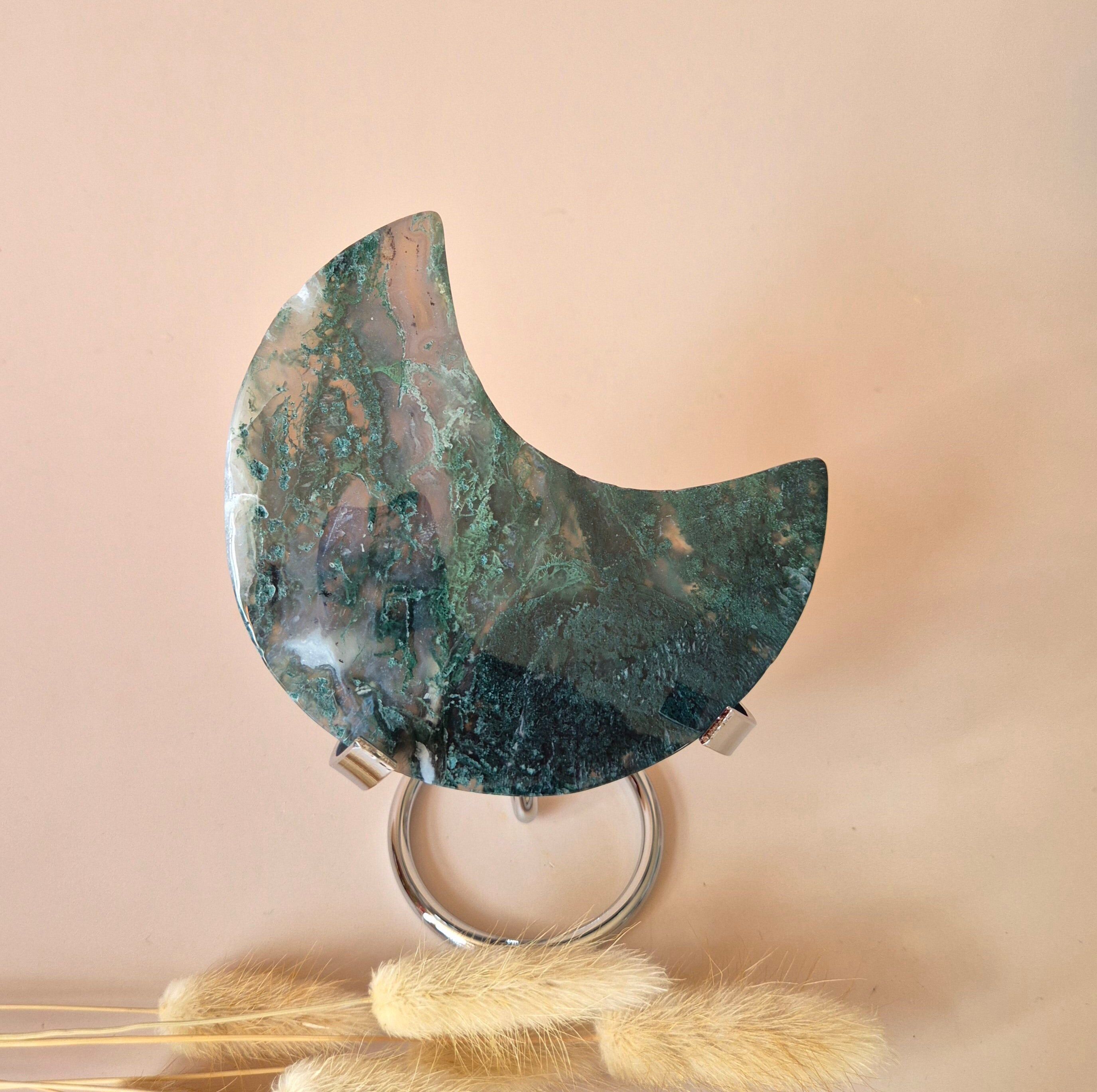 Pietra preziosa XL Agata muschiata Luna su supporto (Druzy e motivi) n. 160 - 144 g