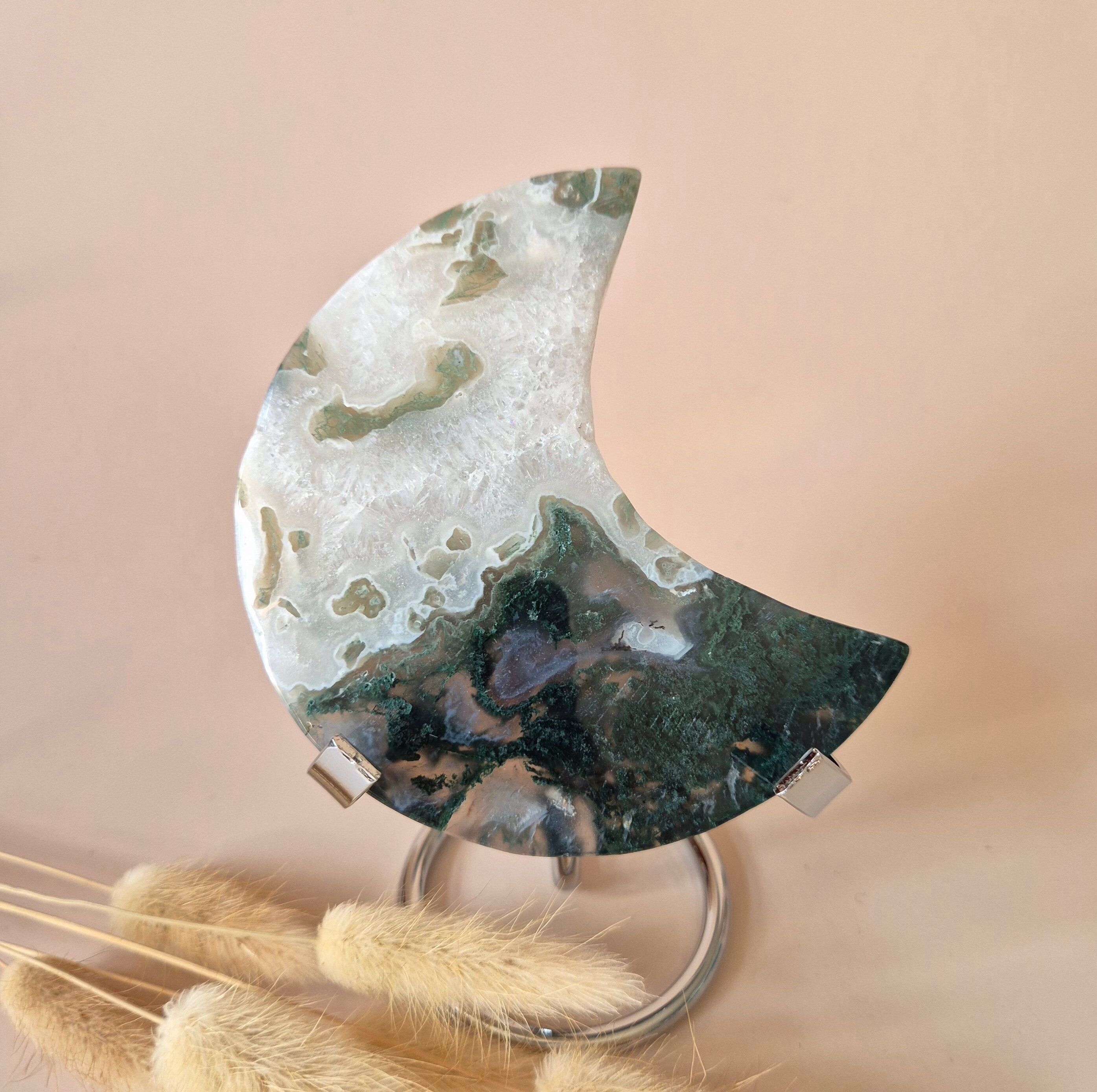 Pietra preziosa XL Agata muschiata Luna su supporto (Druzy e motivi) n. 183 - 183 gr